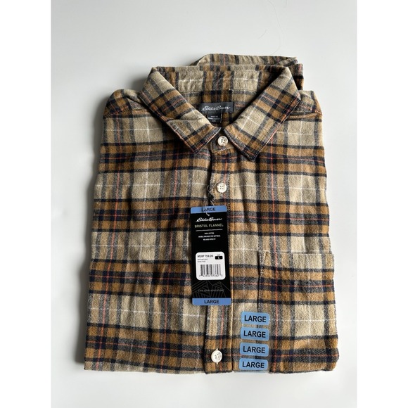 Eddie Bauer Other - Eddie Bauer Men's Bristol Flannel Shirt Size: Large Khaki Plaid Button Down, New
